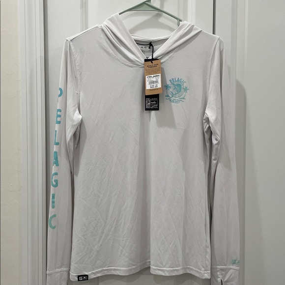 New PELAGIC women’s size medium hooded multi colors and styles UPF, white & aqua - Picture 10 of 16